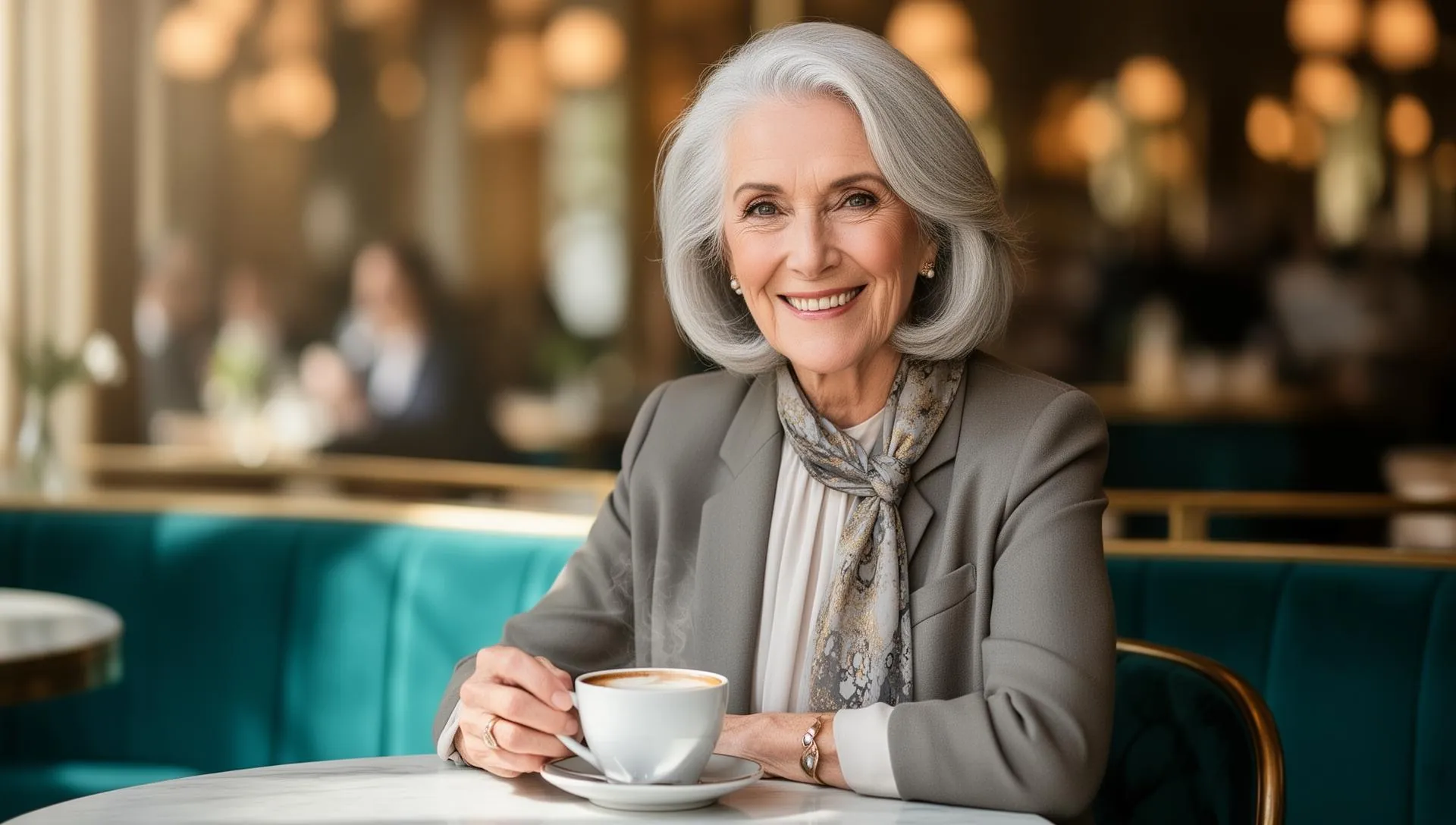 Mulher elegante em café sofisticado